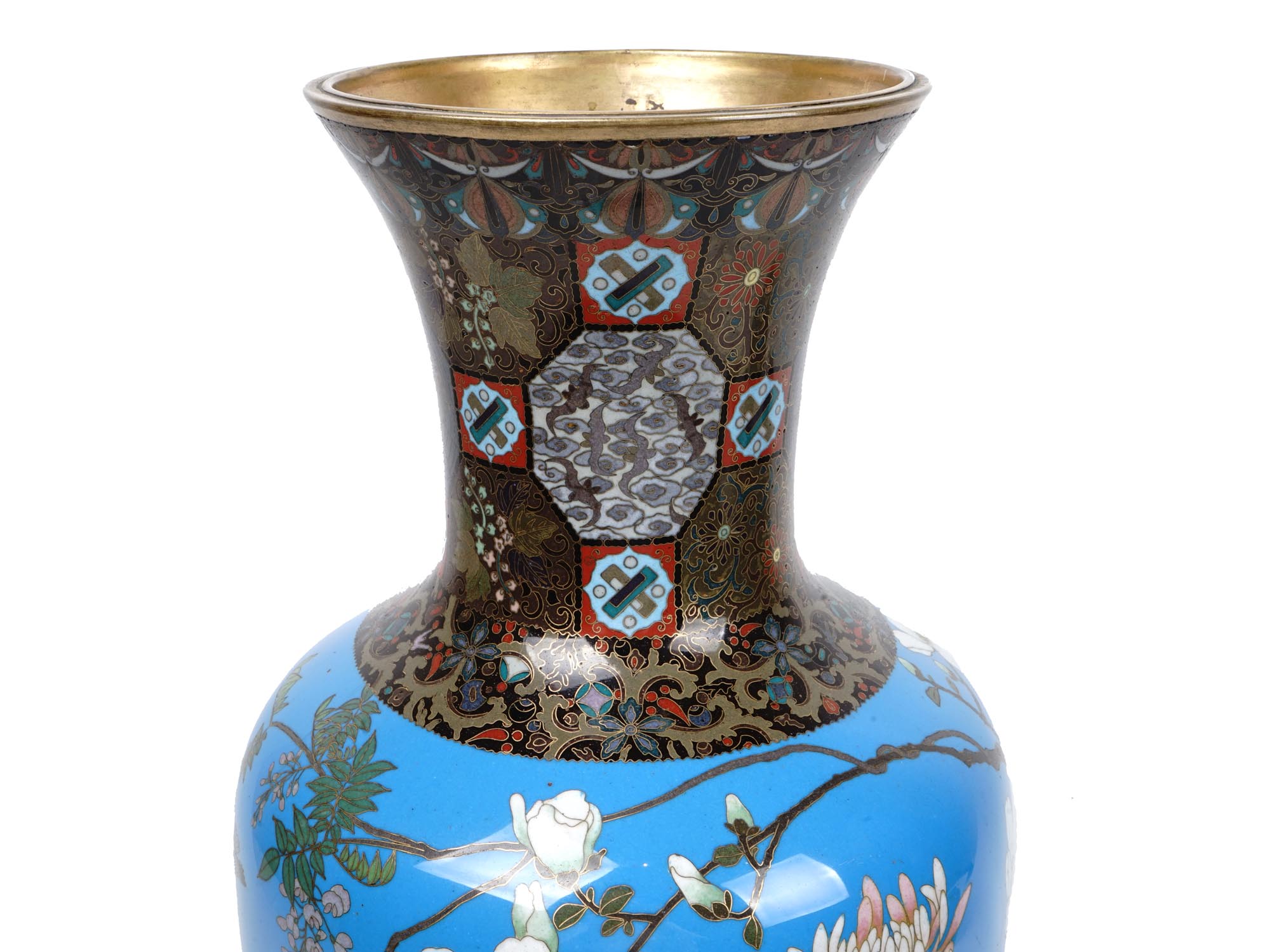 ANTIQUE JAPANESE MEIJI CLOISONNE GOLD INLAY VASE PIC-5